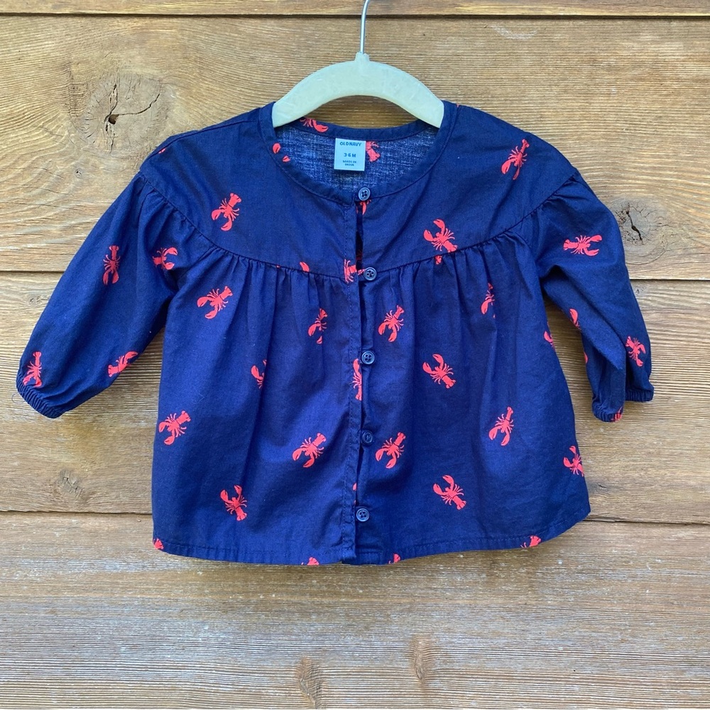 Old Navy Baby Navy Blue Blouse with Red Lobster Print